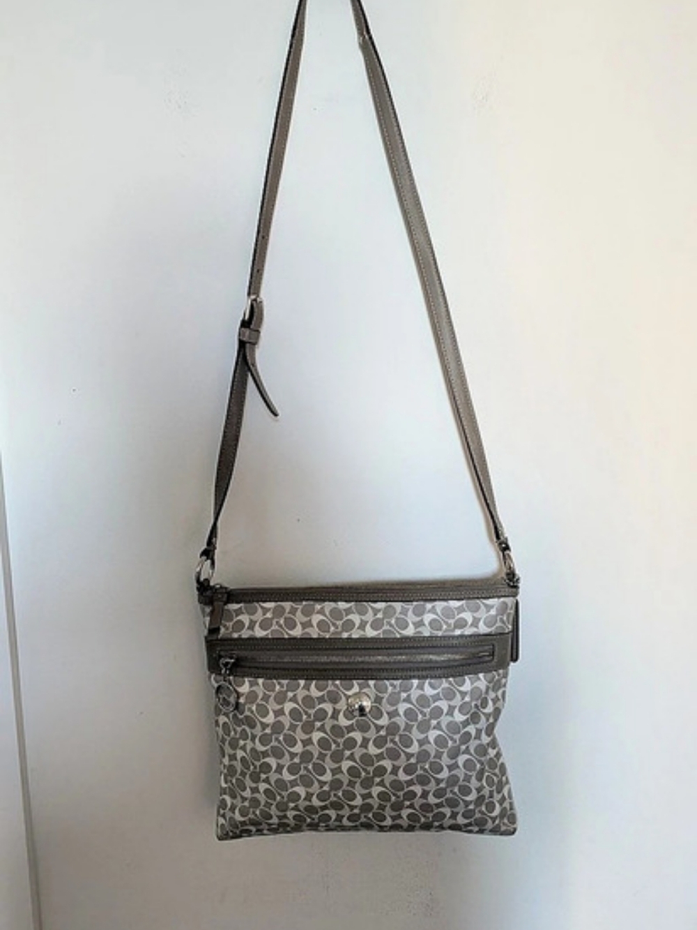 Coach Signature Crossbody Bag in Gray & White